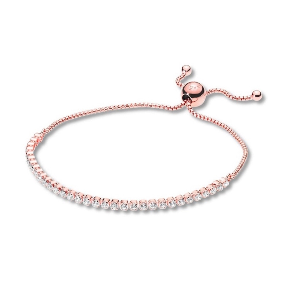 New PANDORA 🌹14k Rose Gold Sparkling Slider Clear CZ Tennis Bracelet 🌹